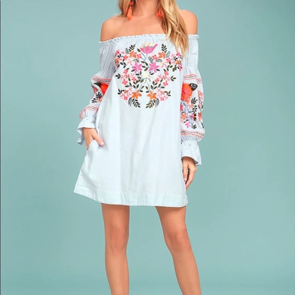 Free People Fleur Du Jour Light Blue Embroidered Dress size small - Picture 5 of 11